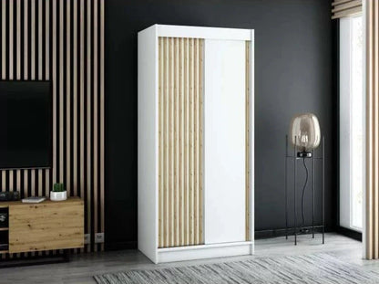 Gloucester 100cm Sliding Door Wardrobe Strips Design - Artisan Oak, Black, White