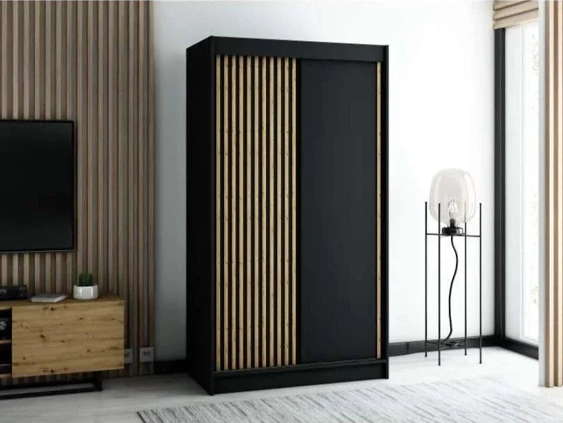 Gloucester 120cm Sliding Door Wardrobe Strips Design - White, Black, Artisan Oak