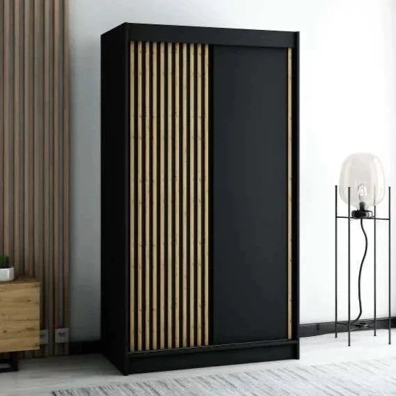 Gloucester 120cm Sliding Door Wardrobe Strips Design - White, Black, Artisan Oak