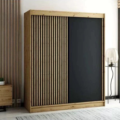 Gloucester 180cm Sliding Door Wardrobe Strips Design - Black, Artisan Oak, White