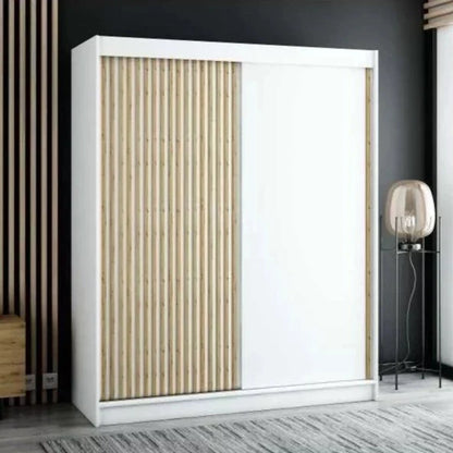 Gloucester 180cm Sliding Door Wardrobe Strips Design - Artisan Oak, Black, White