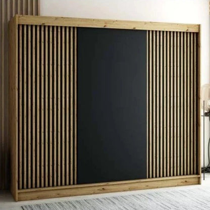 Gloucester 250cm Sliding Door Wardrobe Strips Design - Black, White, Artisan Oak