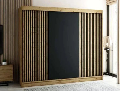 Gloucester 250cm Sliding Door Wardrobe Strips Design - Black, White, Artisan Oak