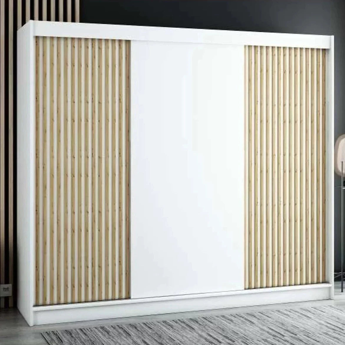 Gloucester 250cm Sliding Door Wardrobe Strips Design - White, Black, Artisan Oak