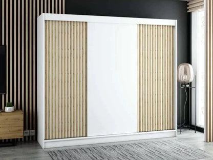 Gloucester 250cm Sliding Door Wardrobe Strips Design - Artisan Oak, Black, White