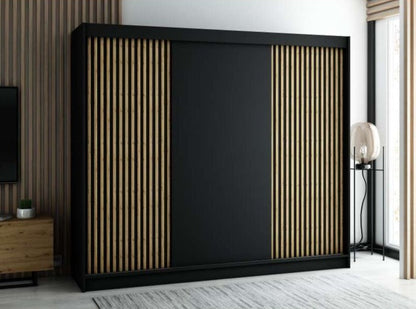 Gloucester 250cm Sliding Door Wardrobe Strips Design - Black, White, Artisan Oak