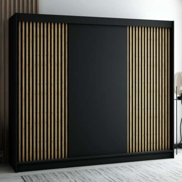 Gloucester 250cm Sliding Door Wardrobe Strips Design - Black, White, Artisan Oak