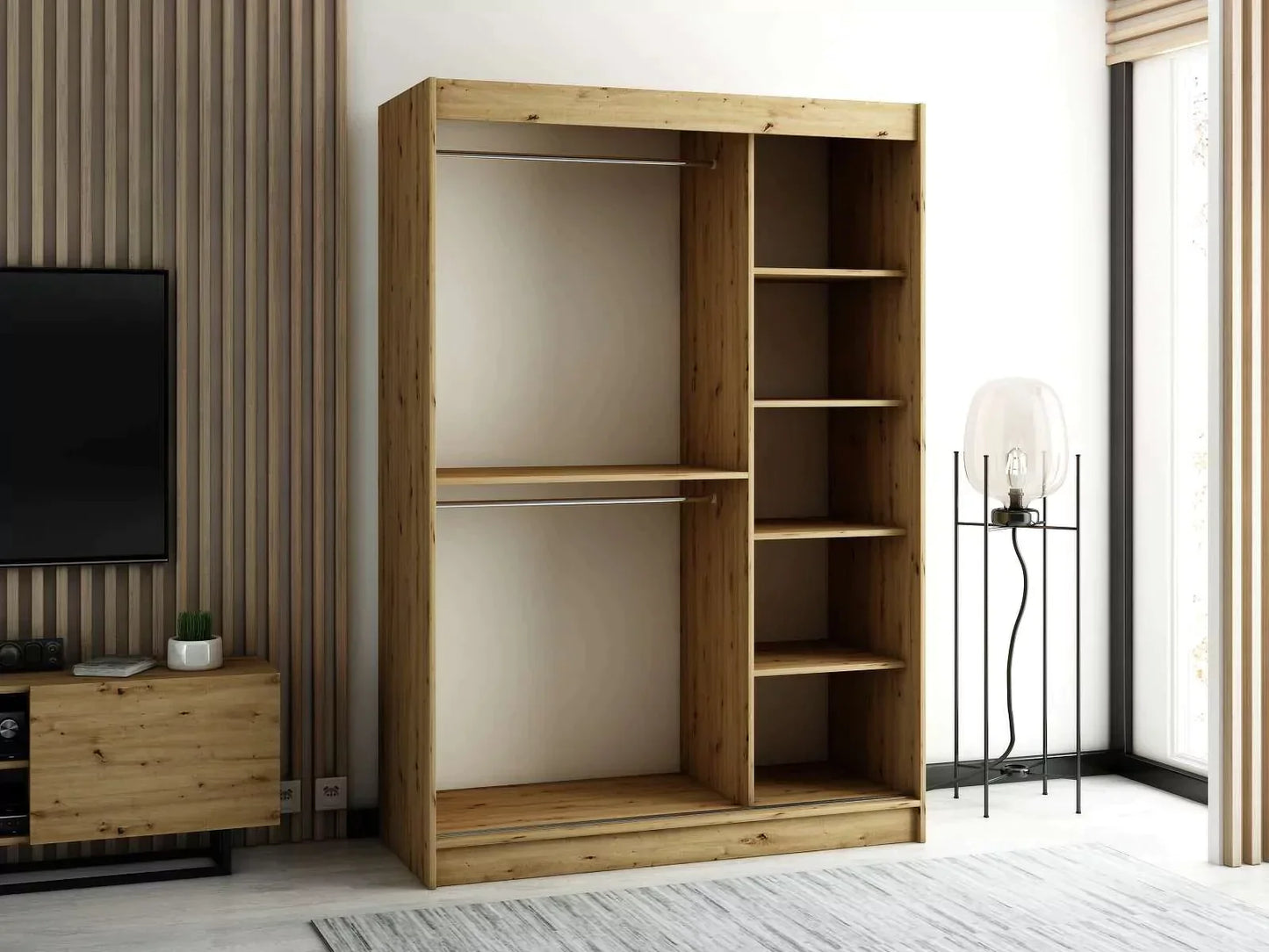 Gloucester 150cm Sliding Door Wardrobe Strips Design - White, Black, Artisan Oak