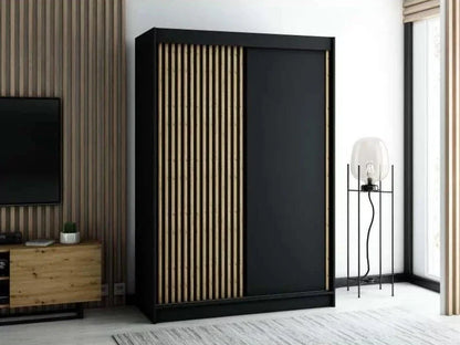 Gloucester 150cm Sliding Door Wardrobe Strips Design - White, Black, Artisan Oak