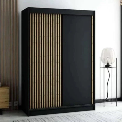 Gloucester 150cm Sliding Door Wardrobe Strips Design - White, Black, Artisan Oak