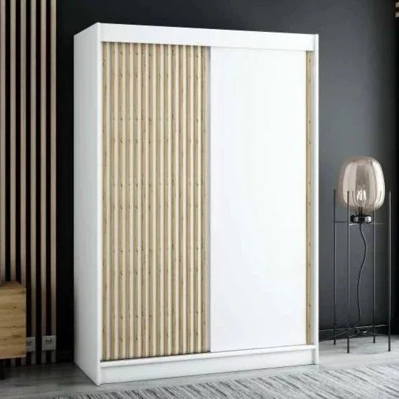 Gloucester 150cm Sliding Door Wardrobe Strips Design - Artisan Oak, Black, White