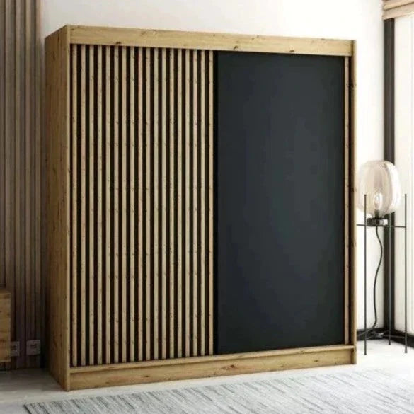 Gloucester 200cm Sliding Door Wardrobe Strips Design - White, Black, Artisan Oak