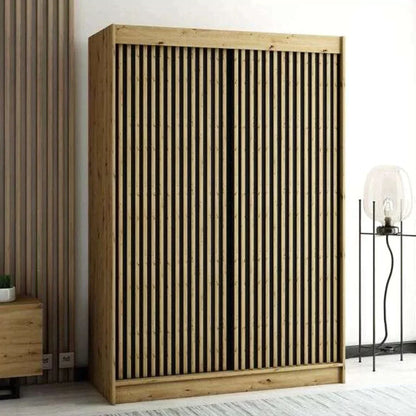 Gloucester I 150cm Sliding Door Wardrobe Strips Design - Black, Artisan Oak, White