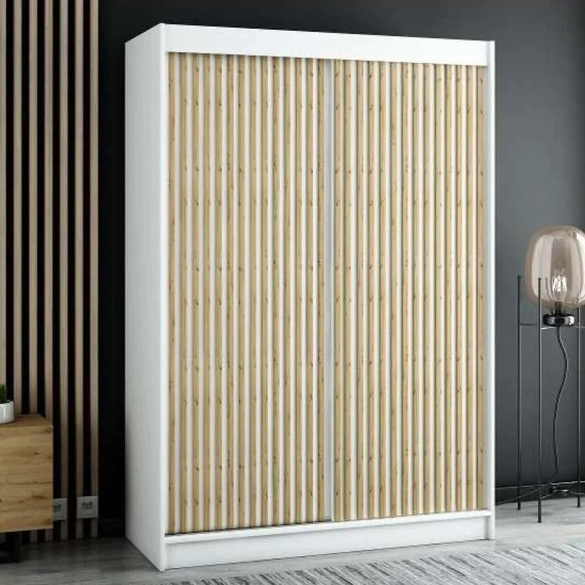 Gloucester I 150cm Sliding Door Wardrobe Strips Design - White, Black, Artisan Oak