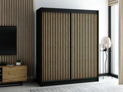 Gloucester I 180cm Sliding Door Wardrobe Strips Design - White, Black, Artisan Oak