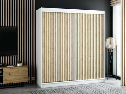 Gloucester I 200cm Sliding Door Wardrobe Strips Design - Black, White, Artisan Oak