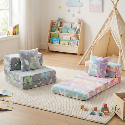 Glow In the Dark Kids Couch with Washable Zippered Covers and Extra Pillow-Colourful