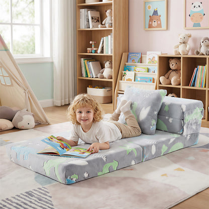 Glow In the Dark Kids Couch with Washable Zippered Covers and Extra Pillow-Grey