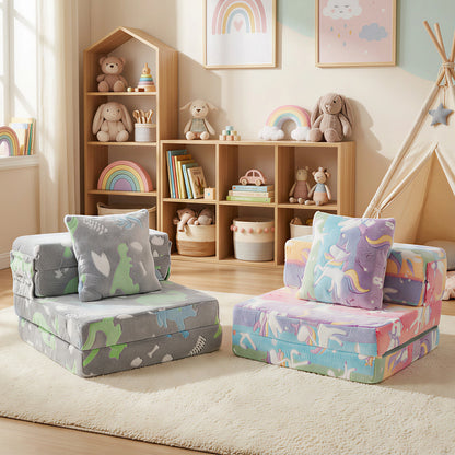 Glow In the Dark Kids Couch with Washable Zippered Covers and Extra Pillow-Grey