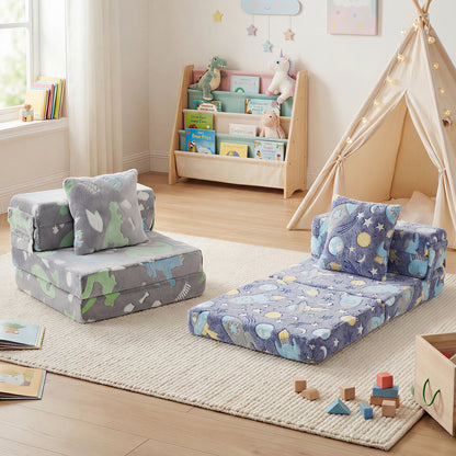 Glow In the Dark Kids Couch with Washable Zippered Covers and Extra Pillow-Navy