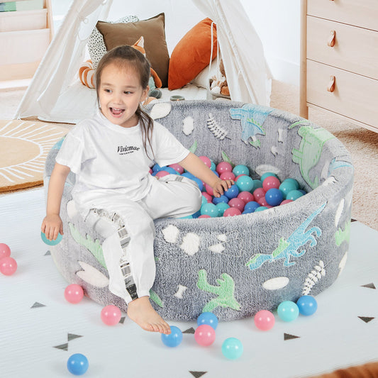 Glow in the Dark Round Ball Pool with 200 Colorful Ocean Balls-Grey