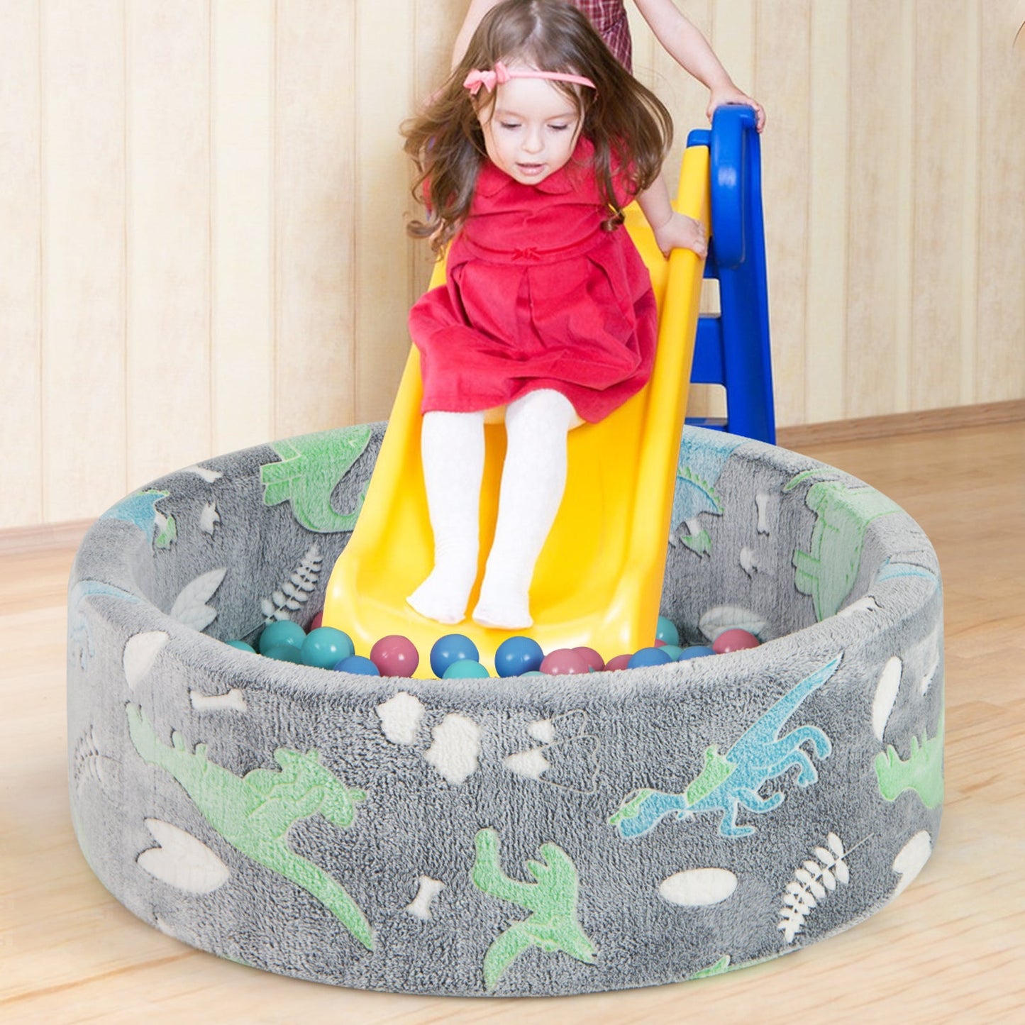 Glow in the Dark Round Ball Pool with 200 Colorful Ocean Balls-Grey