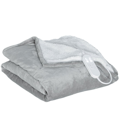 HOMCOM Heated Blanket 180 x 130cm, Electric Throw Blanket with 10 Heat Levels and 10H Timer, Machine Washable Flannel and Cotton Velvet with Overheat Protection, Grey