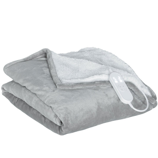 HOMCOM Heated Blanket 180 x 130cm, Electric Throw Blanket with 10 Heat Levels and 10H Timer, Machine Washable Flannel and Cotton Velvet with Overheat Protection, Grey