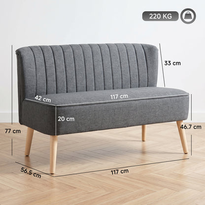HOMCOM 2 Seater Sofa for Living Room, Modern Linen-Look Fabric Couch, Armless Loveseat Sofa Settee for Bedroom, Dark Grey