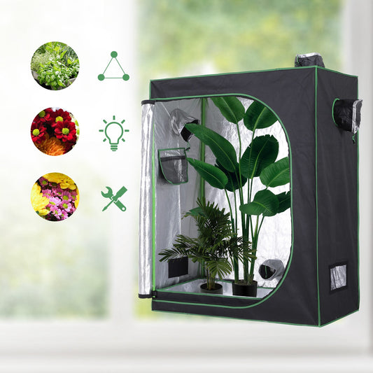 Outsunny Grow Tent odblaskowy Mylar Hydroponiczny z regulowanymi otworami wentylacyjnymi i tacką podłogową do uprawy roślin w pomieszczeniach, 120 x 60 x 150 cm (47" x 23,5" szer. x 59")