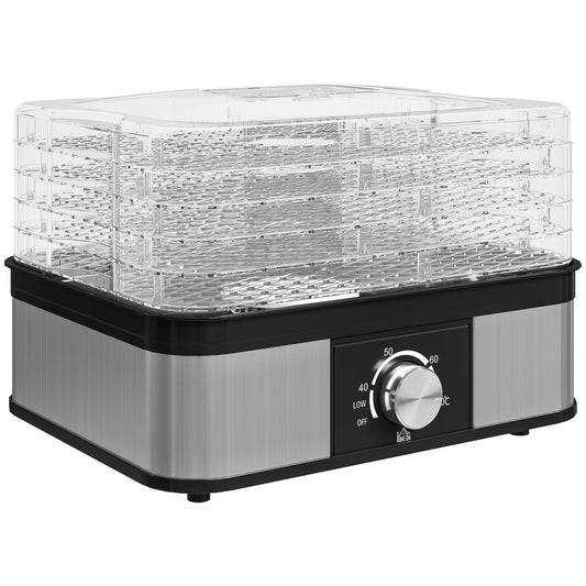 HOMCOM 5 Tier Food Dehydrator, 245W Stainless Steel Food Dryer Machine with Adjustable Temperature for Drying Fruit, Meat, Vegetable, Jerky and Pet Treat, Black