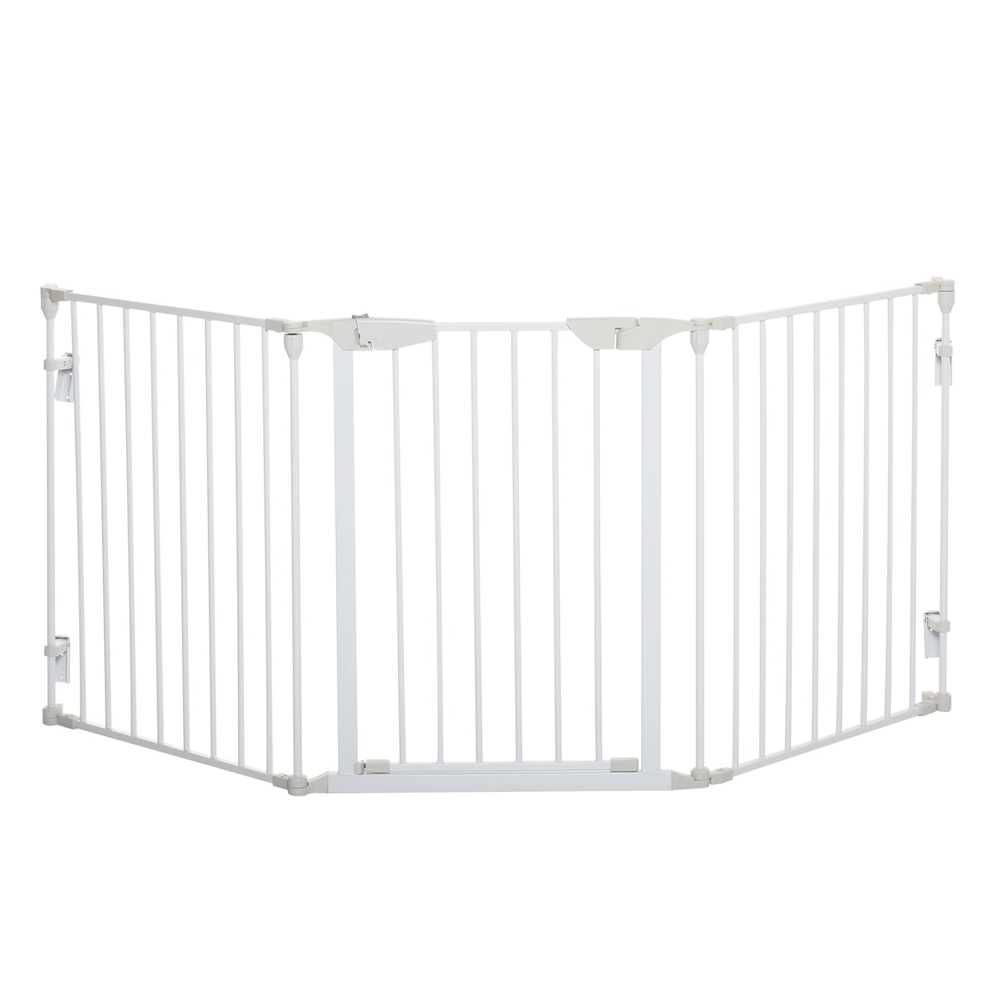 PawHut Pet Safety Gate 3-Panel Playpen Fireplace Christmas Tree Metal Fence Stair Barrier Room Divider w/Walk Through Door, White