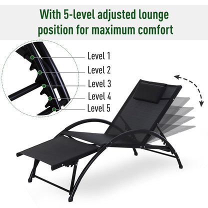 Outsunny Garden Patio Sun Lounger مسند ذراع نصف دائرة قابل للتعديل مسند للقدمين إطار من الألومنيوم مقعد ووسادة للحديقة في الهواء الطلق - أسود