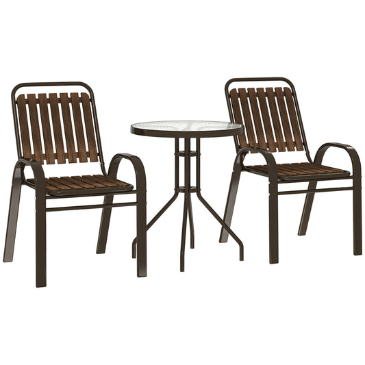 Outsunny 3-częściowy zestaw ogrodowy Bistro z krzesłami składanymi, stół ze szkła hartowanego, na zewnątrz, balkon, patio, ogród, ciemny brąz
