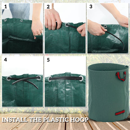 Outsunny Garden Waste Bags, 300L x 3 Heavy Duty Garden Bags, Foldable and Reusable Garden Sacks with Handles for Collecting Garden Waste, Plant Waste Grass and Leaves, Green