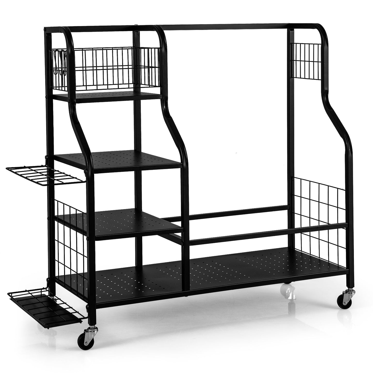 Golf Bag Organizer for 2 Golf Bags with Golf Clubs Rack and Lockable Wheels-Black