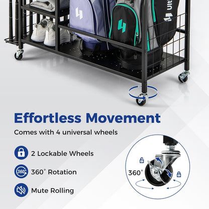 Golf Bag Organizer for 2 Golf Bags with Golf Clubs Rack and Lockable Wheels-Black