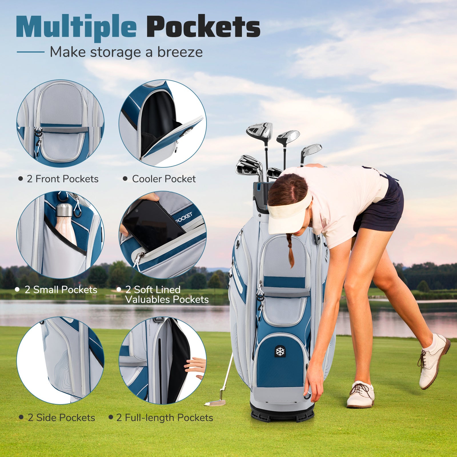 Golf Cart Bag Molded Lock Top Golf Bag with 14-Way Full Length Dividers-Navy