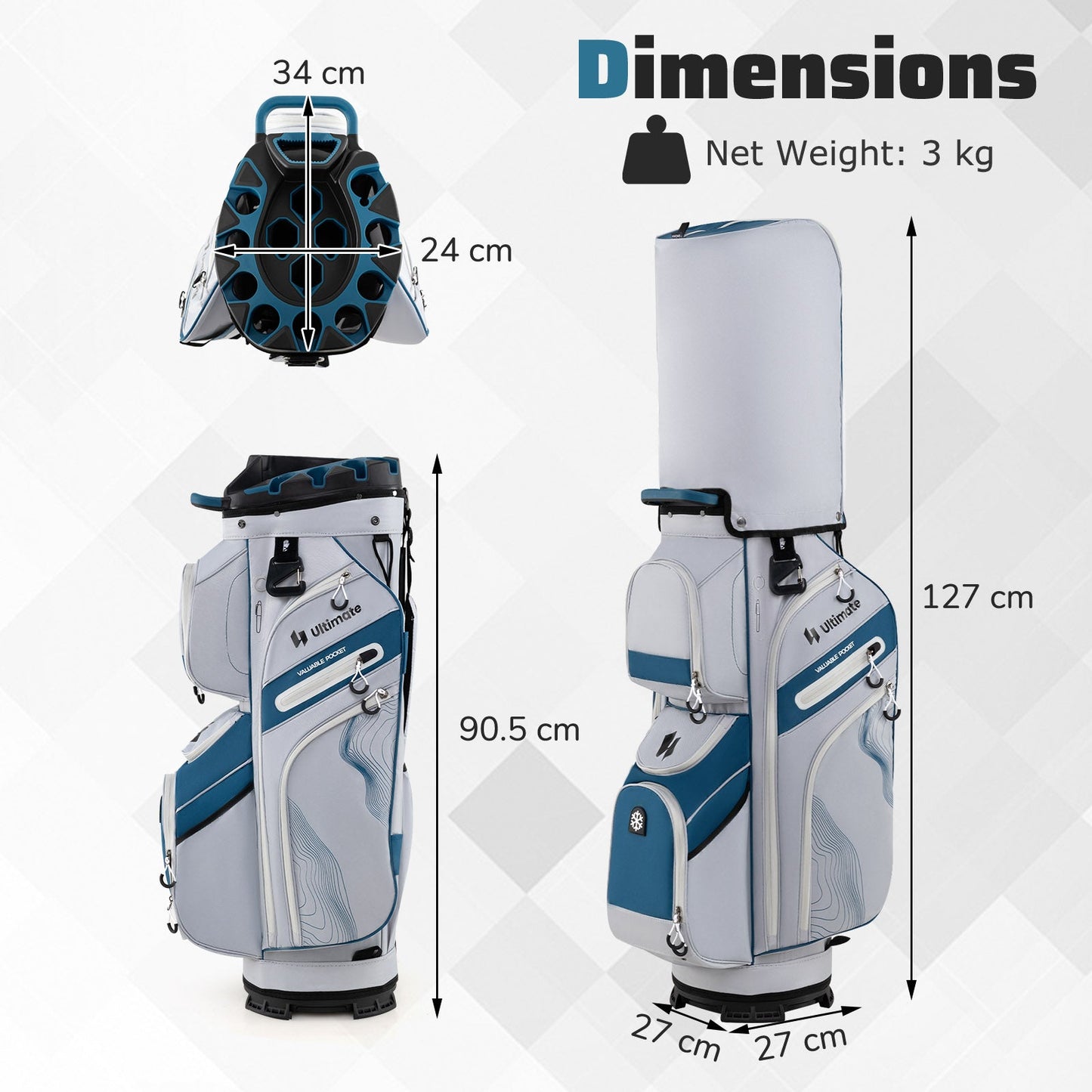 Golf Cart Bag Molded Lock Top Golf Bag with 14-Way Full Length Dividers-Navy