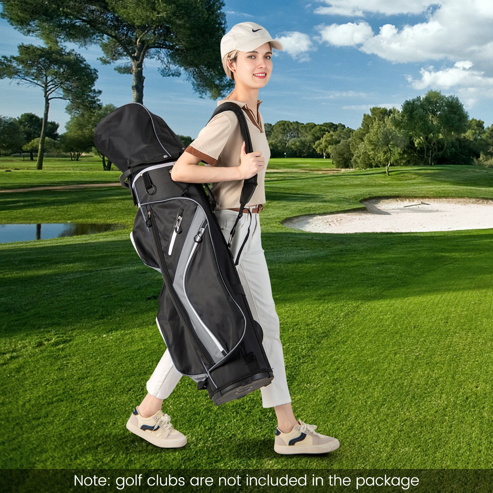 14-Way Golf Cart Bag with 9 Zippered Pockets and Cooler Bag-Grey