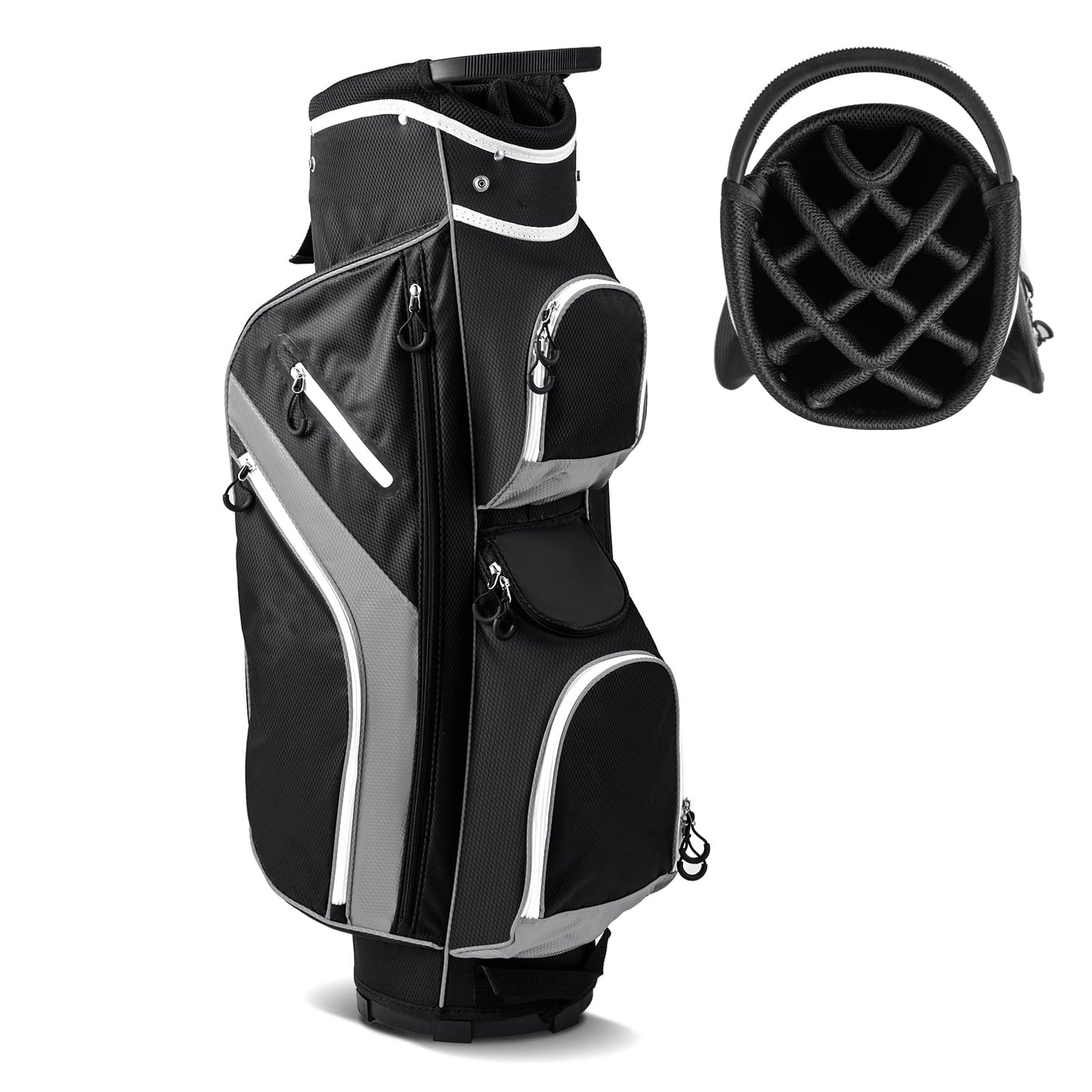 14-Way Golf Cart Bag with 9 Zippered Pockets and Cooler Bag-Grey