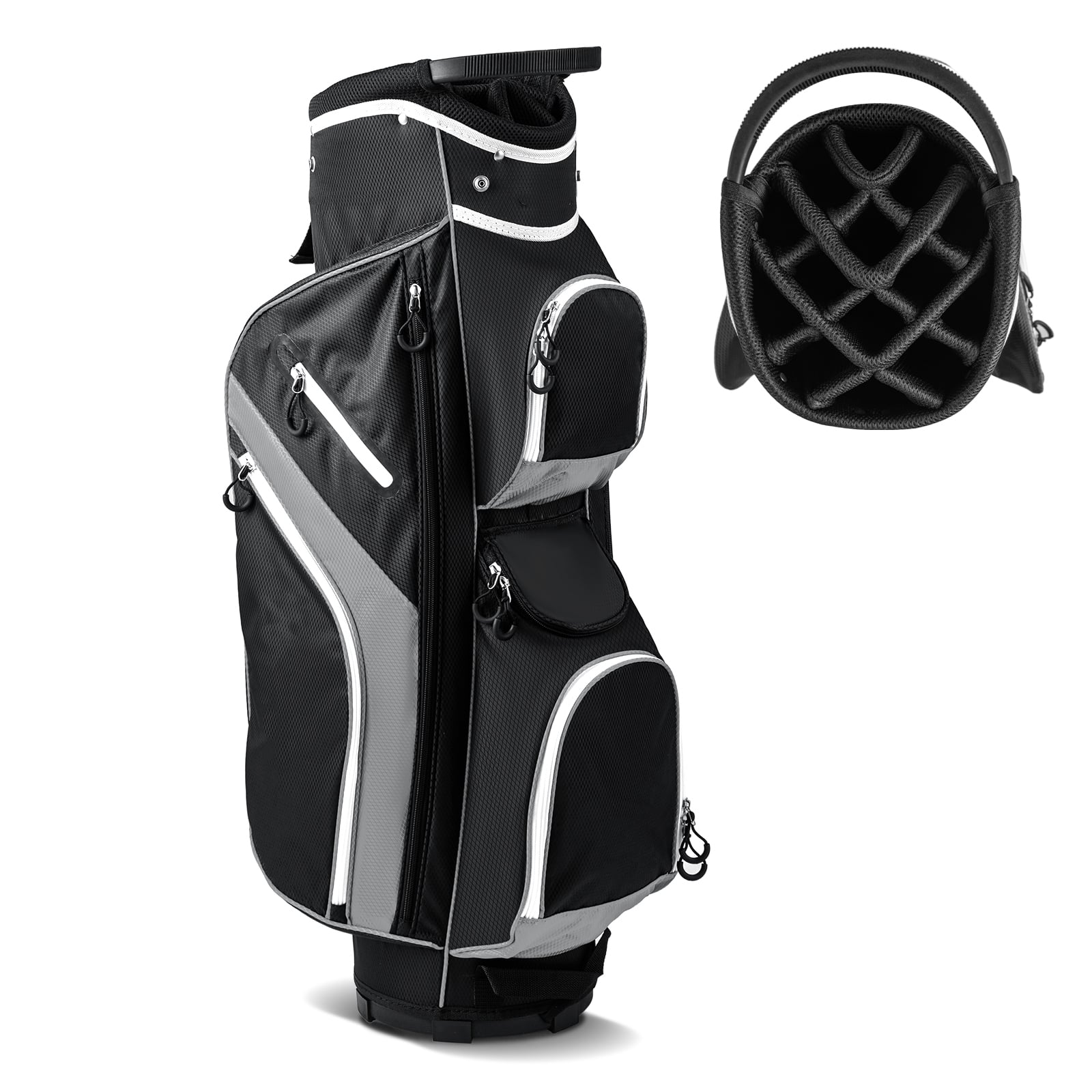 14-Way Golf Cart Bag with 9 Zippered Pockets and Cooler Bag-Grey