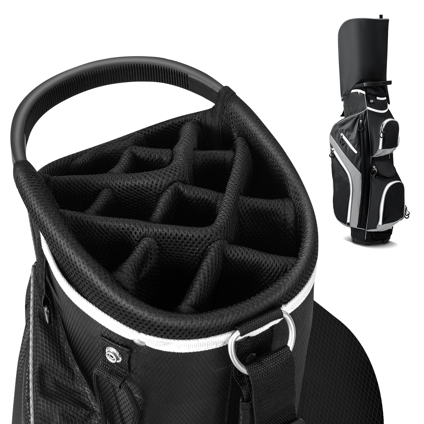 14-Way Golf Cart Bag with 9 Zippered Pockets and Cooler Bag-Grey