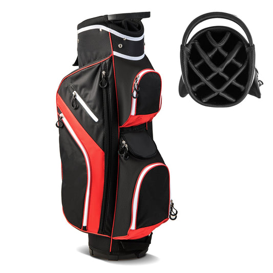 14-Way Golf Cart Bag with 9 Zippered Pockets and Cooler Bag-Red