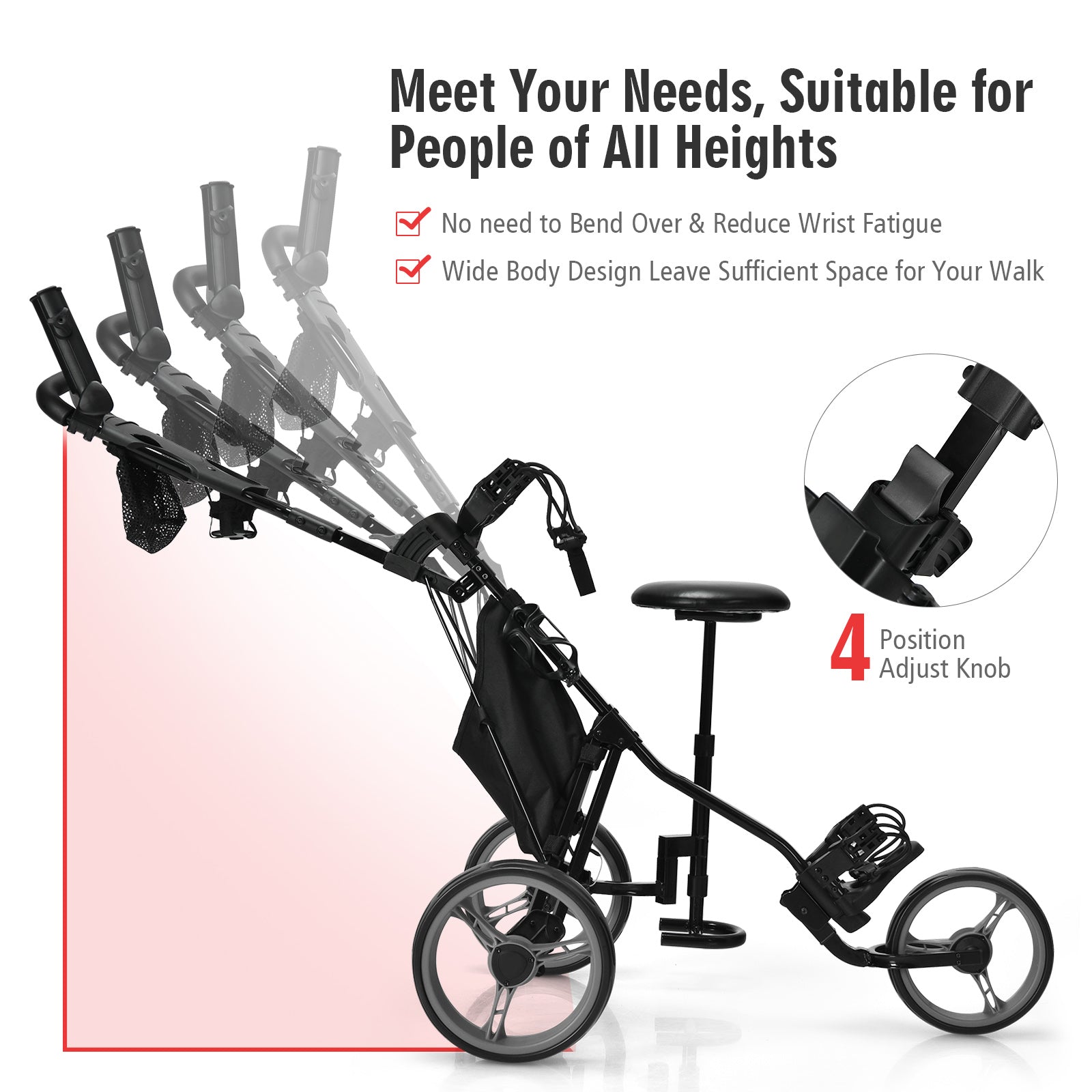 Golf Push Pull Cart with Storage Bag and Foot Brake-Grey