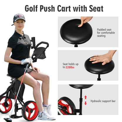 Golf Push Pull Cart with Storage Bag and Foot Brake-Red