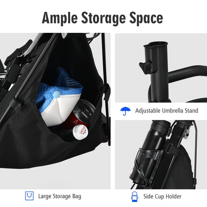 Golf Push Pull Cart with Storage Bag and Foot Brake-Blue