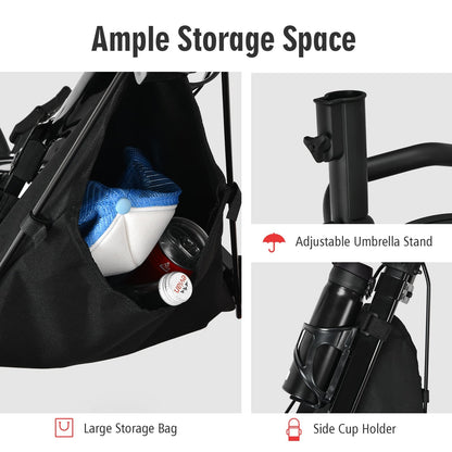 Golf Push Pull Cart with Storage Bag and Foot Brake-Grey