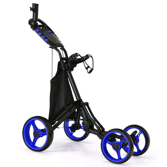 Golf Push Pull Cart with Waterproof Bag and Foot Brake-Blue