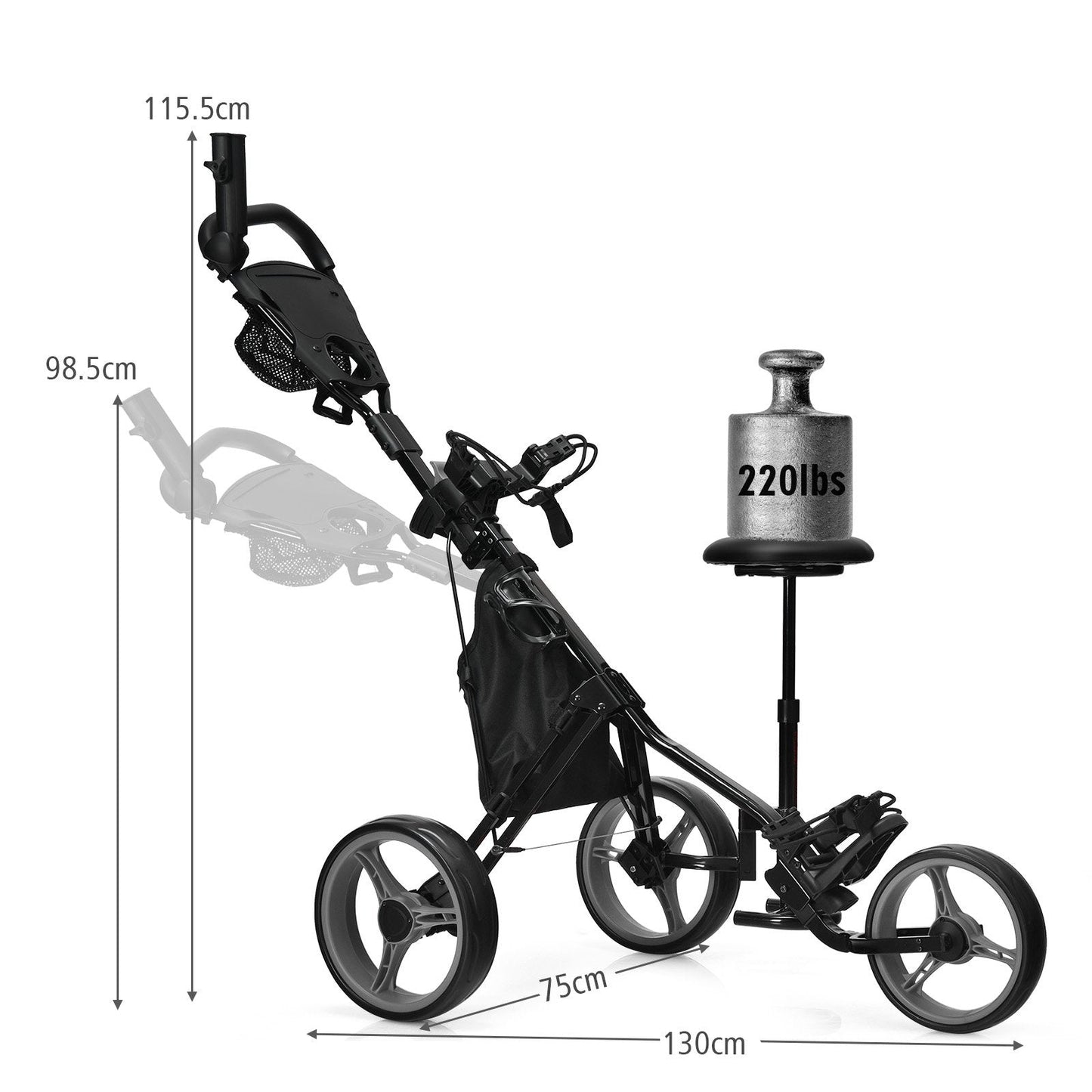 Golf Push Pull Cart with Storage Bag and Foot Brake-Grey